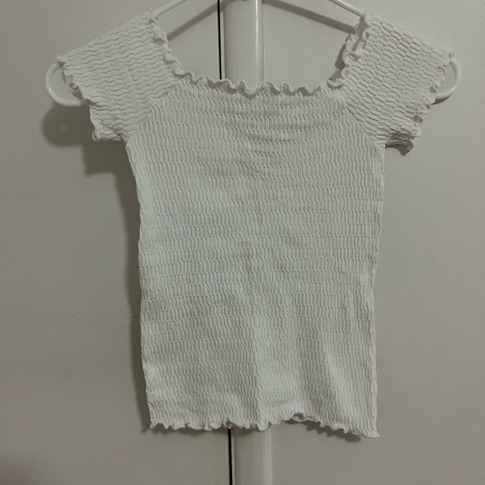 Off-the-Shoulder Lettuce Edge White Crop Top